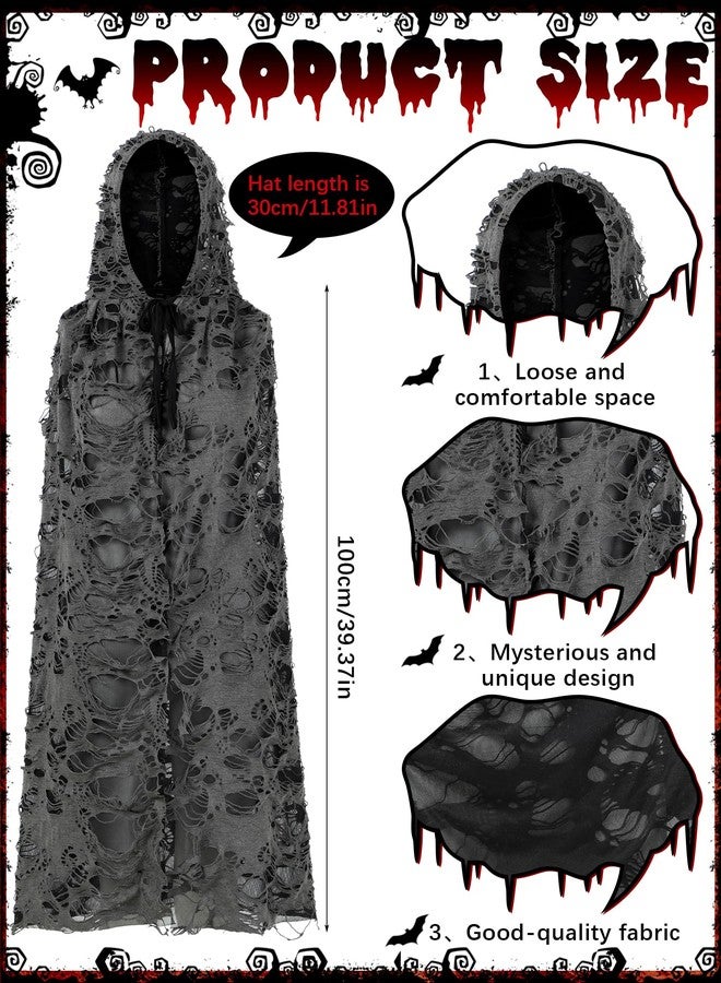 Fourluoo Halloween Tattered Cloak Grim Reaper Hooded Cape Retro Medieval Ghost Black Cape for Adult Halloween Wizard Cosplay - Image 3